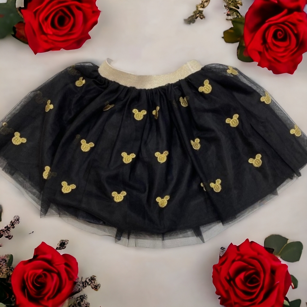 Hannah Andersson Black & Metallic Gold Mickey Mouse Layered Tulle Skirt